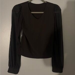 Teens black mesh long sleeve blouse top.